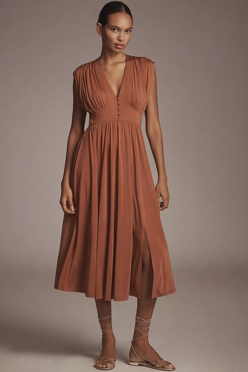 Anthropologie Dresses & Skirts - New Anthropologie V-Neck A-Line Midi Dress JERSEY $168 X-SMALL Honey